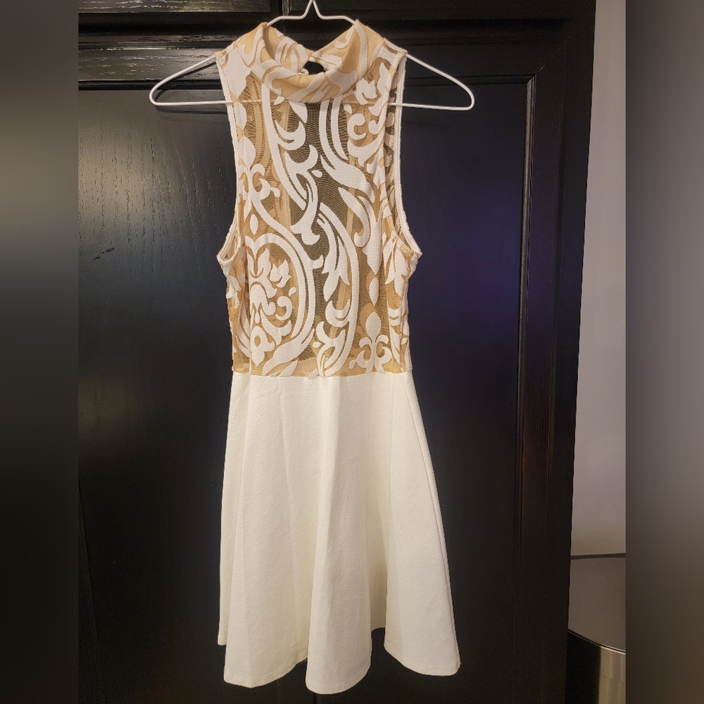 Elegant Cream and Tan Dress